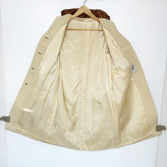 Donegal handwoven Tweed ivory and brown tailored coat in 100% pure wool Large - Picture 6 of 8